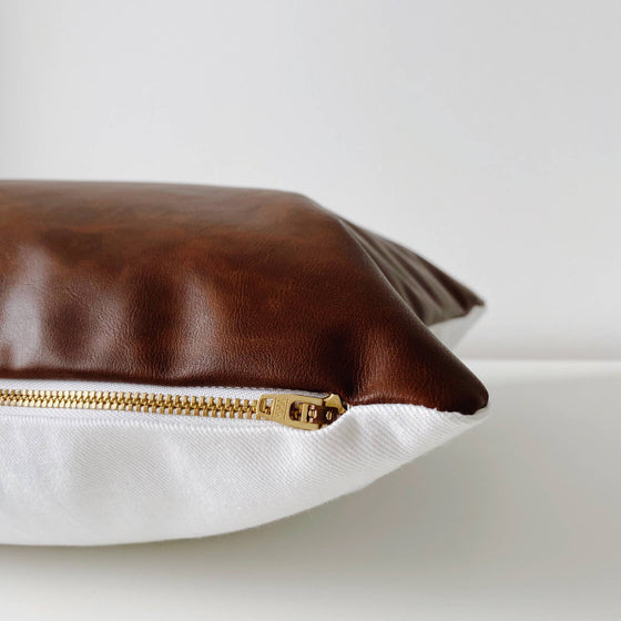 Cognac Vegan Leather Lumbar Pillow